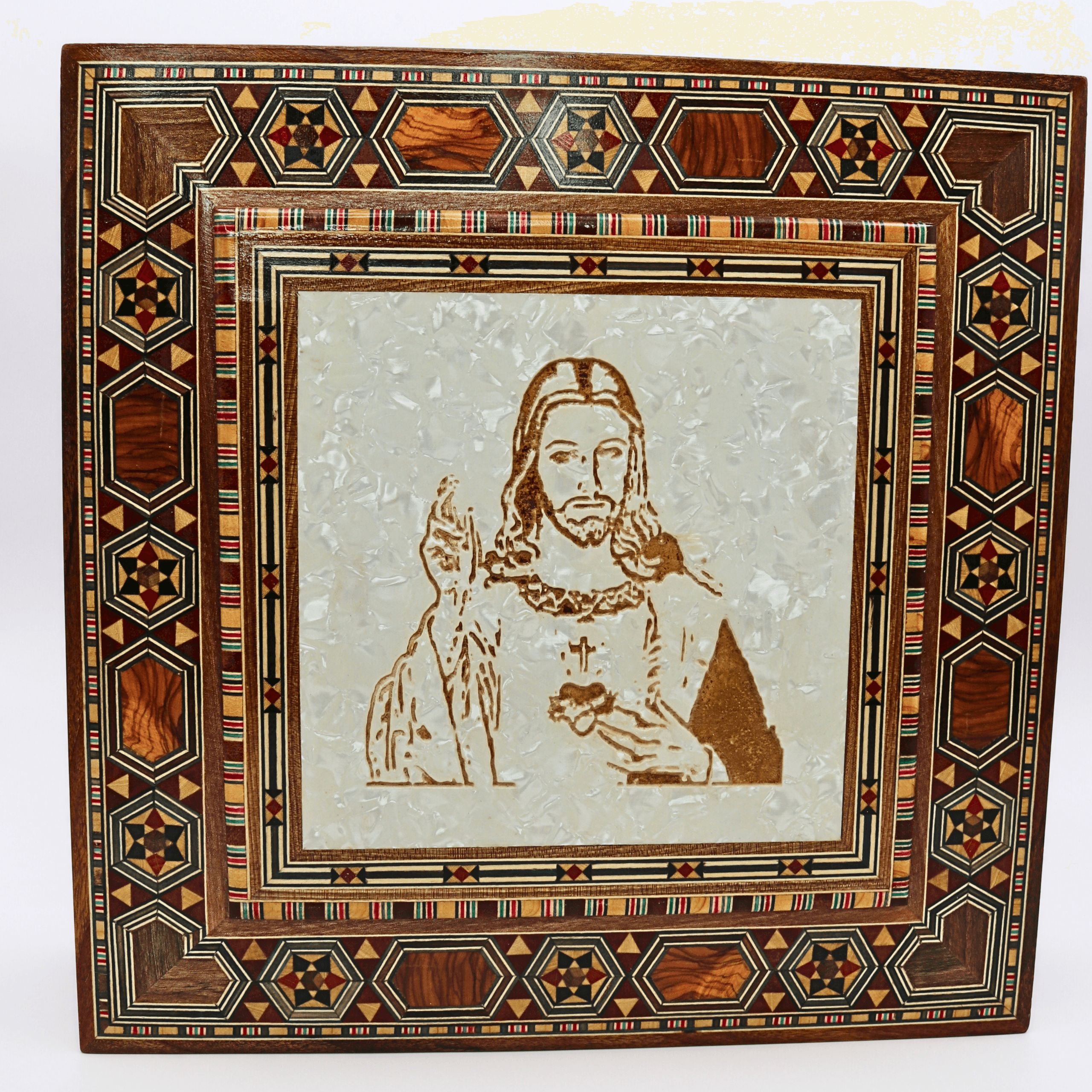 Boîte à souvenirs religieuse en mosaïque avec l'icône de Jésus-Christ