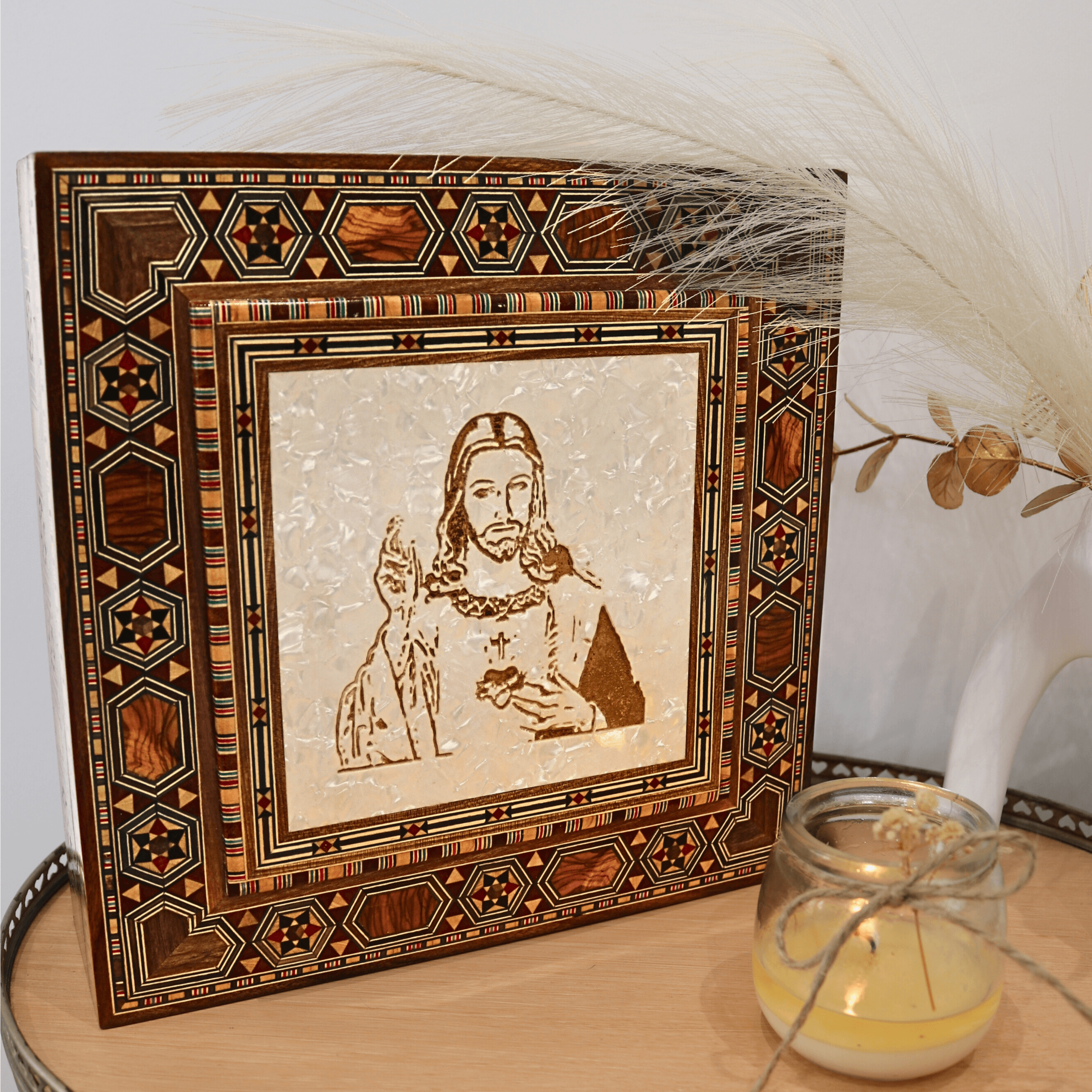 Boîte à souvenirs religieuse en mosaïque avec l'icône de Jésus-Christ 1