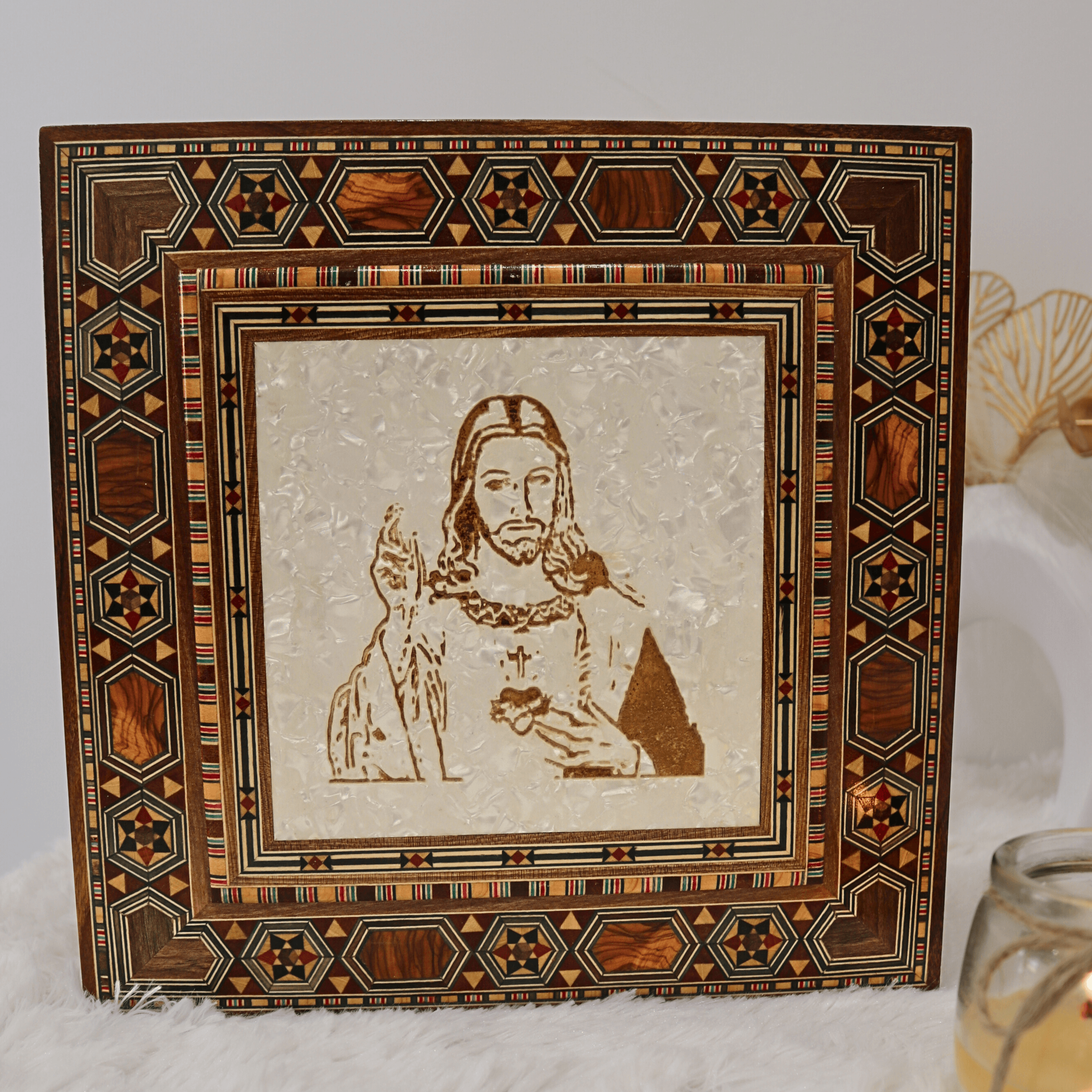 Boîte à souvenirs religieuse en mosaïque avec l'icône de Jésus-Christ 3