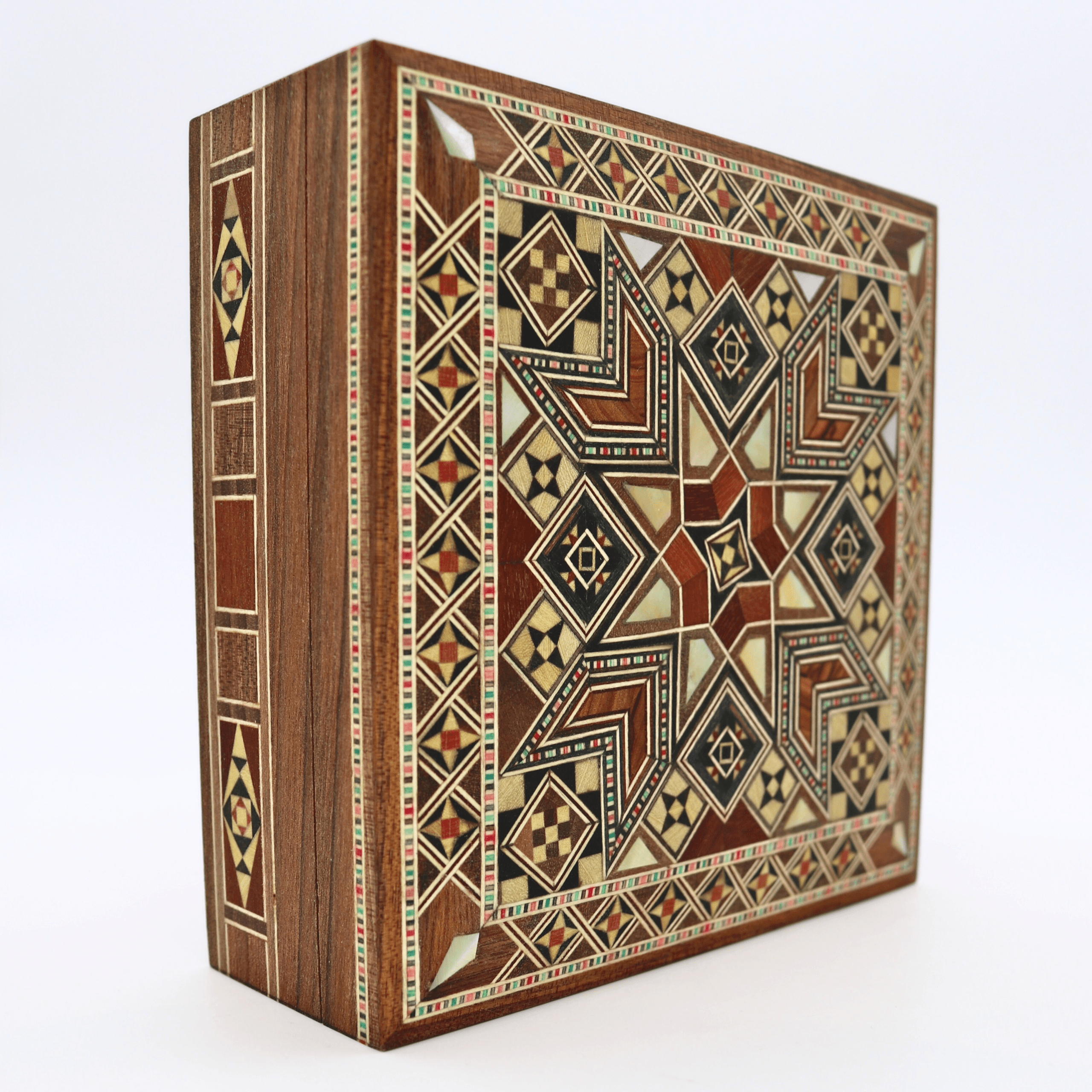 Moyenne boîte en marqueterie traditionnelle carrée 6