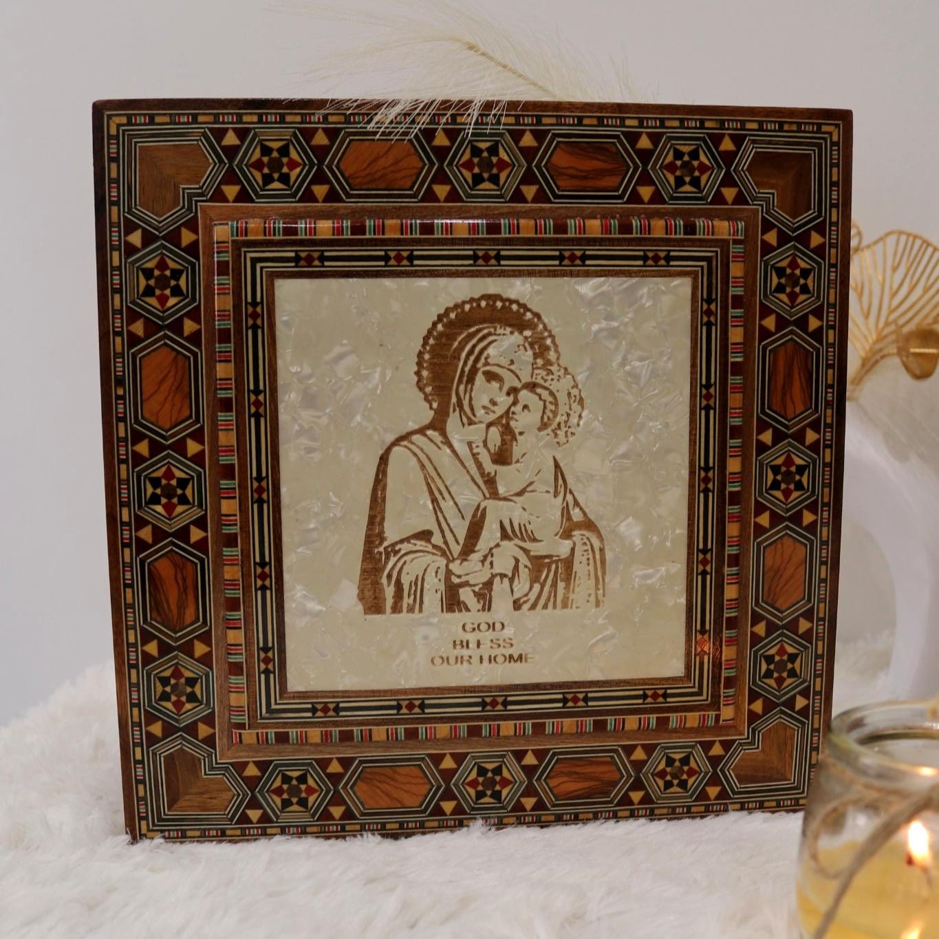 Boîte en marqueterie “Vierge Marie & Enfant Jésus”