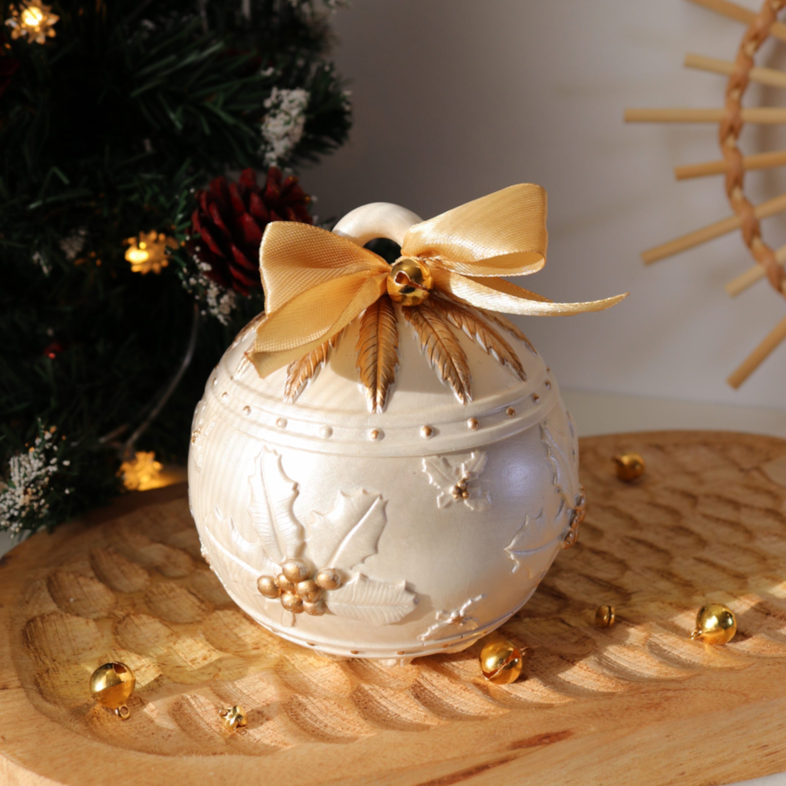Bougie de Noël blanche petit format – parfum Pomme Cannelle