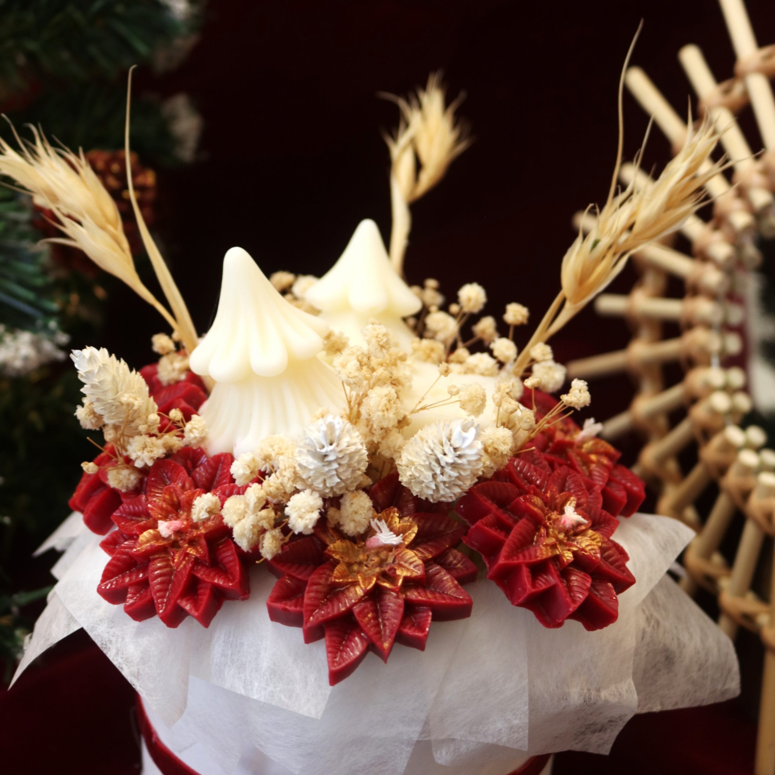 Bouquet de fleurs en bougies rond - Collection de Noël