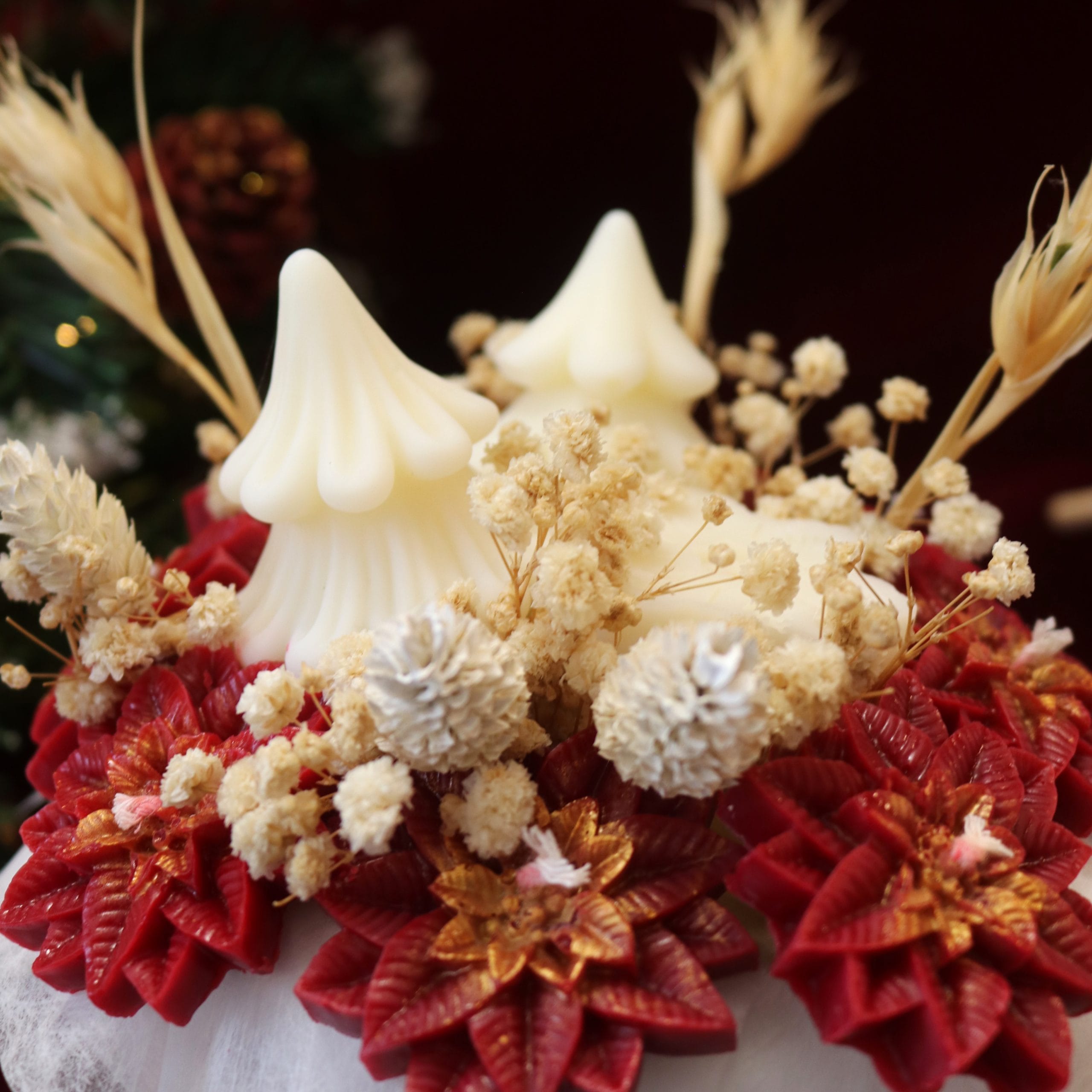Bouquet de fleurs en bougies rond - Collection de Noël